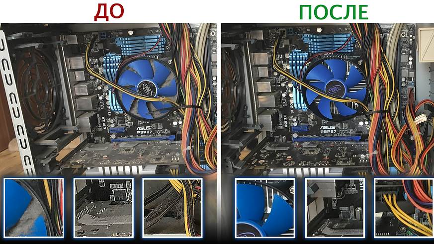 Системный блок до и после чистки